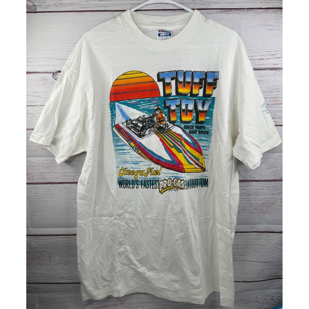 Vintage Tuff Toy Boat Racing Graphic Tee White XL Made in USA